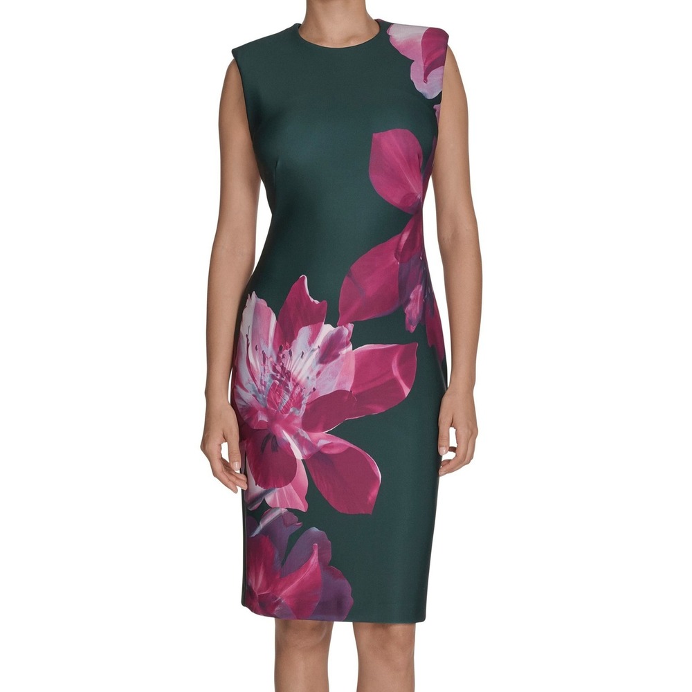 Calvin Klein Printed Scuba Sheath Sleeveless Floral Dress Womens Size 12 NWT